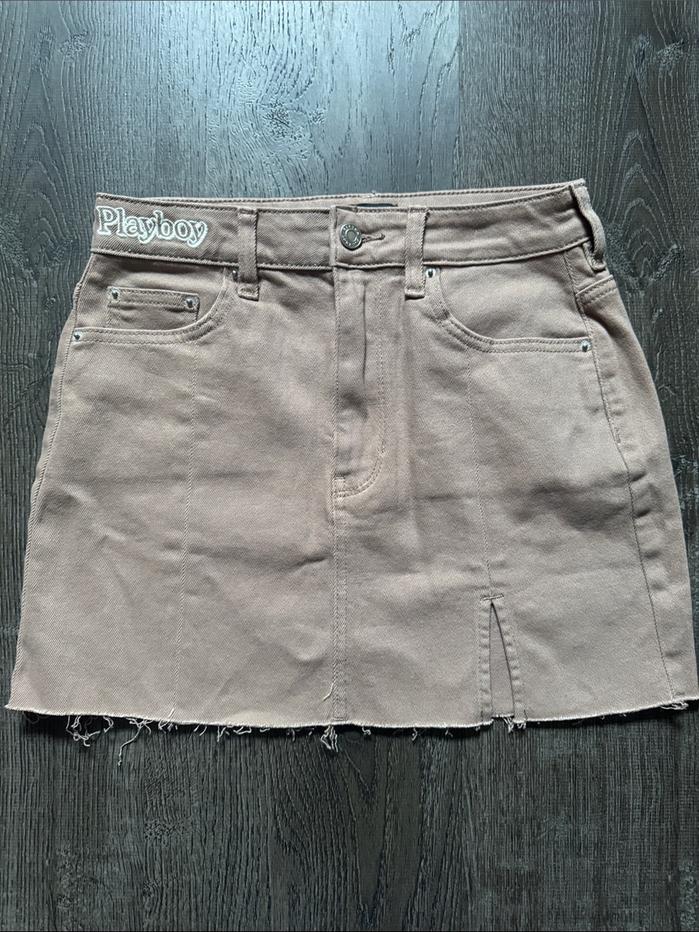 PLAYBOY Taupe Brown Denim Mini Skirt